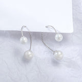 Sterling Silver S Artificial Pearl Threader Earrings