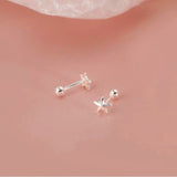 Sterling Silver Screw Star Stud Earrings