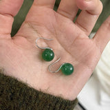 Sterling Silver Simple Green Agate Ear Hook Earrings