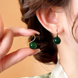 Sterling Silver Simple Green Agate Ear Hook Earrings