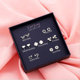 Sterling Silver Simple One Week Stud Earring Set