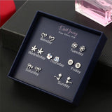 Sterling Silver Simple One Week Stud Earring Set