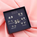 Sterling Silver Simple One Week Stud Earring Set