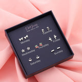 Sterling Silver Simple One Week Stud Earring Set