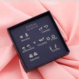 Sterling Silver Simple One Week Stud Earring Set