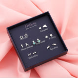 Sterling Silver Simple One Week Stud Earring Set