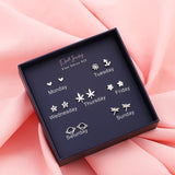 Sterling Silver Simple One Week Stud Earring Set