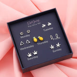 Sterling Silver Simple One Week Stud Earring Set