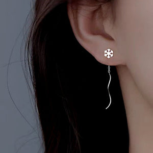 Sterling Silver Simple Snowflake Threader Earrings