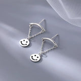 Sterling Silver Smile Face Chain Earrings