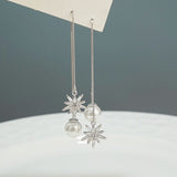 Sterling Silver Sparkling Star Pear Threader Earrings