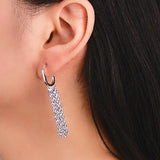 Sterling Silver Sparkling Waterfall Tassel Earrings