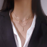 Sterling Silver Square Bar Double Layer Necklaces