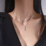 Sterling Silver Square Bar Double Layer Necklaces