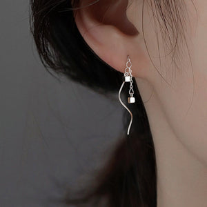 Sterling Silver Square Wavy Threader Earrings