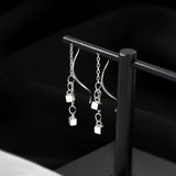 Sterling Silver Square Wavy Threader Earrings