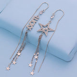 Sterling Silver Star LUCKY Tassel Threader Earrings