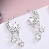 Sterling Silver Star Moon Zircon Earrings