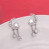 Sterling Silver Star Moon Zircon Earrings