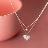 Sterling Silver Surprising  Double Layer Heart  Necklaces