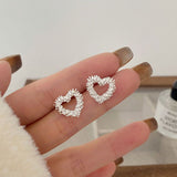 Sterling Silver Sweet Hollow Heart Shaped Stud Earrings