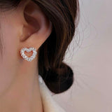 Sterling Silver Sweet Hollow Heart Shaped Stud Earrings