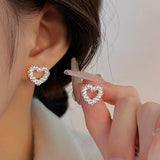 Sterling Silver Sweet Hollow Heart Shaped Stud Earrings