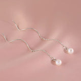 Sterling Silver Wavy Artificial Pearl Threader Earrings