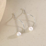 Sterling Silver Wavy Artificial Pearl Threader Earrings