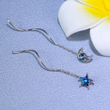 Sterling Silver Wavy Blue Star And Moon Threader Earrings