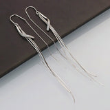 Sterling Silver Wavy Diamond Tassel Threader Earrings