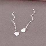 Sterling Silver Wavy Heart-Design Threader Earrings