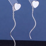 Sterling Silver Wavy Heart-Design Threader Earrings