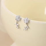 Sterling Silver White Camellia Earrings