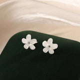 Sterling Silver White Flower Stud Earrings