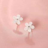 Sterling Silver White Flower Stud Earrings