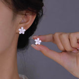 Sterling Silver White Flower Stud Earrings