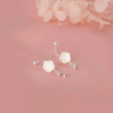 Sterling Silver White Rose Earrings