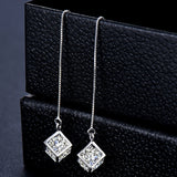 Sterling Silver White Zircon Square Threader Earrings