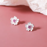 Sterling Silver Zircon Flower Jacket Earrings