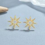 Sterling Silver Zircon Eight-Pointed Star Stud Earrings