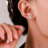 Sterling Silver Zircon Eight-Pointed Star Stud Earrings