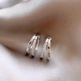 Sterling Silver Zircon Hollow Double-Layer Hoop Earrings