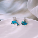 Sterling Silver Zircon Ocean Shell Dolphin Earrings