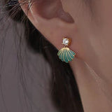 Sterling Silver Zircon Ocean Shell Dolphin Earrings