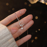 Sterling Silver Zircon Star And Moon Necklaces