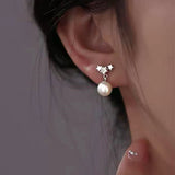 Sterling Silver Zircon Star And Pearl Earrings