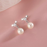 Sterling Silver Zircon Star And Pearl Earrings