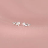 Sterling Silver Zircon Three Pearl Stud Earrings