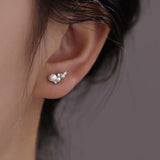 Sterling Silver Zircon Three Pearl Stud Earrings